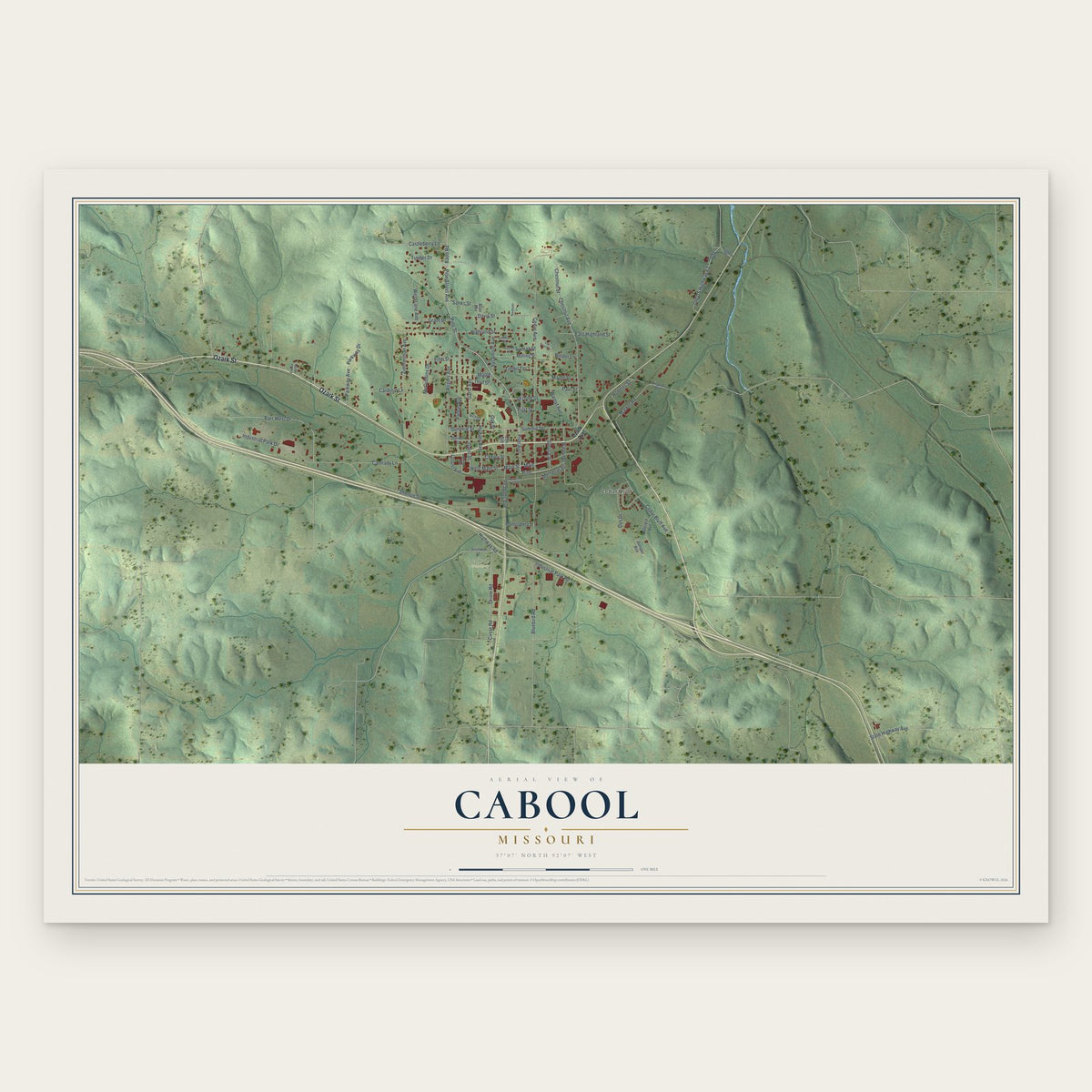 Cabool, Missouri map print, the full design