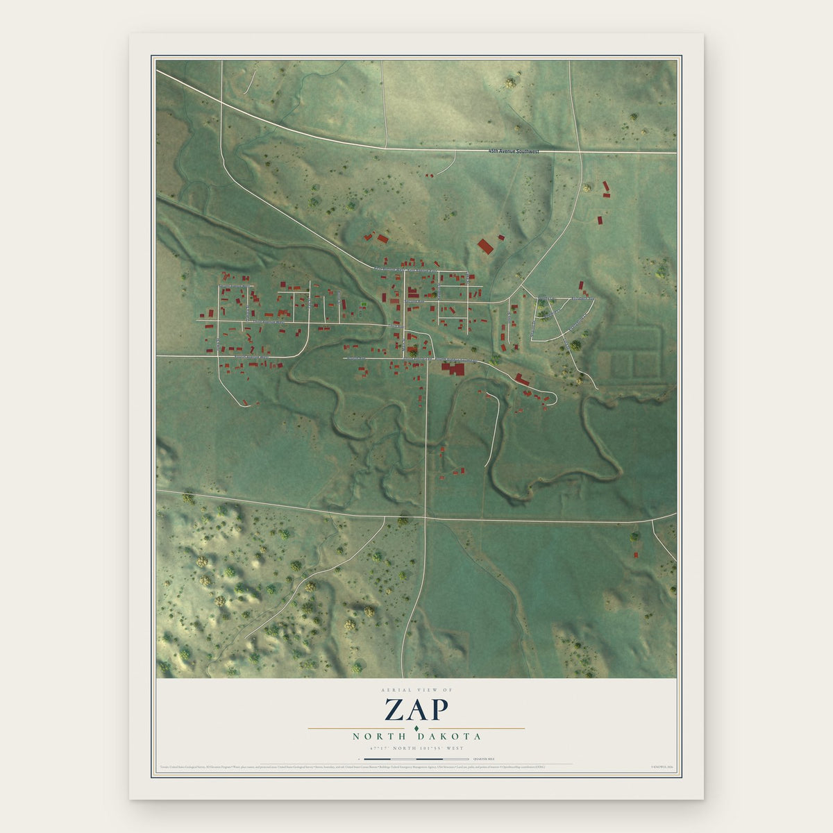 Zap, North Dakota map print, the full design
