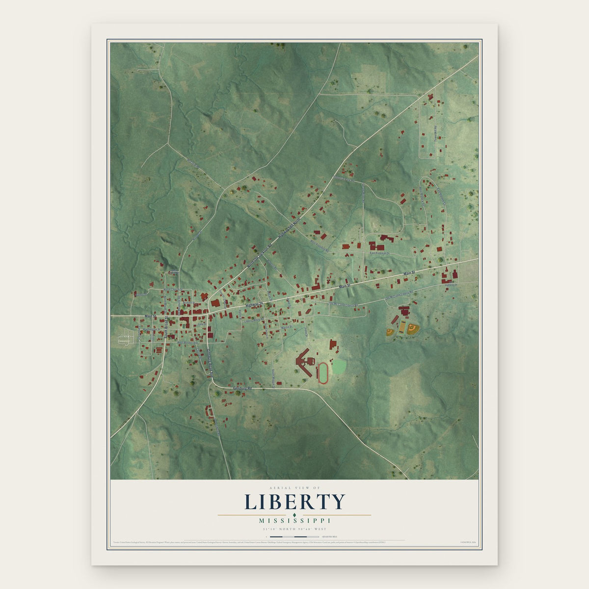 Liberty, Mississippi map print, the full design