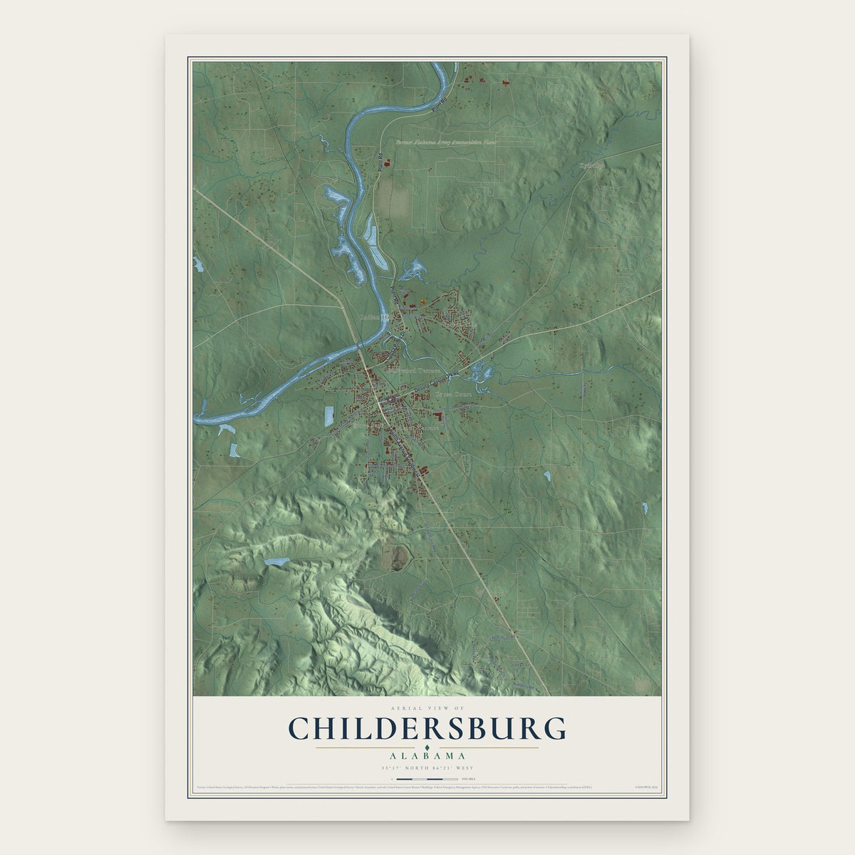 Childersburg, Alabama map print, the full design