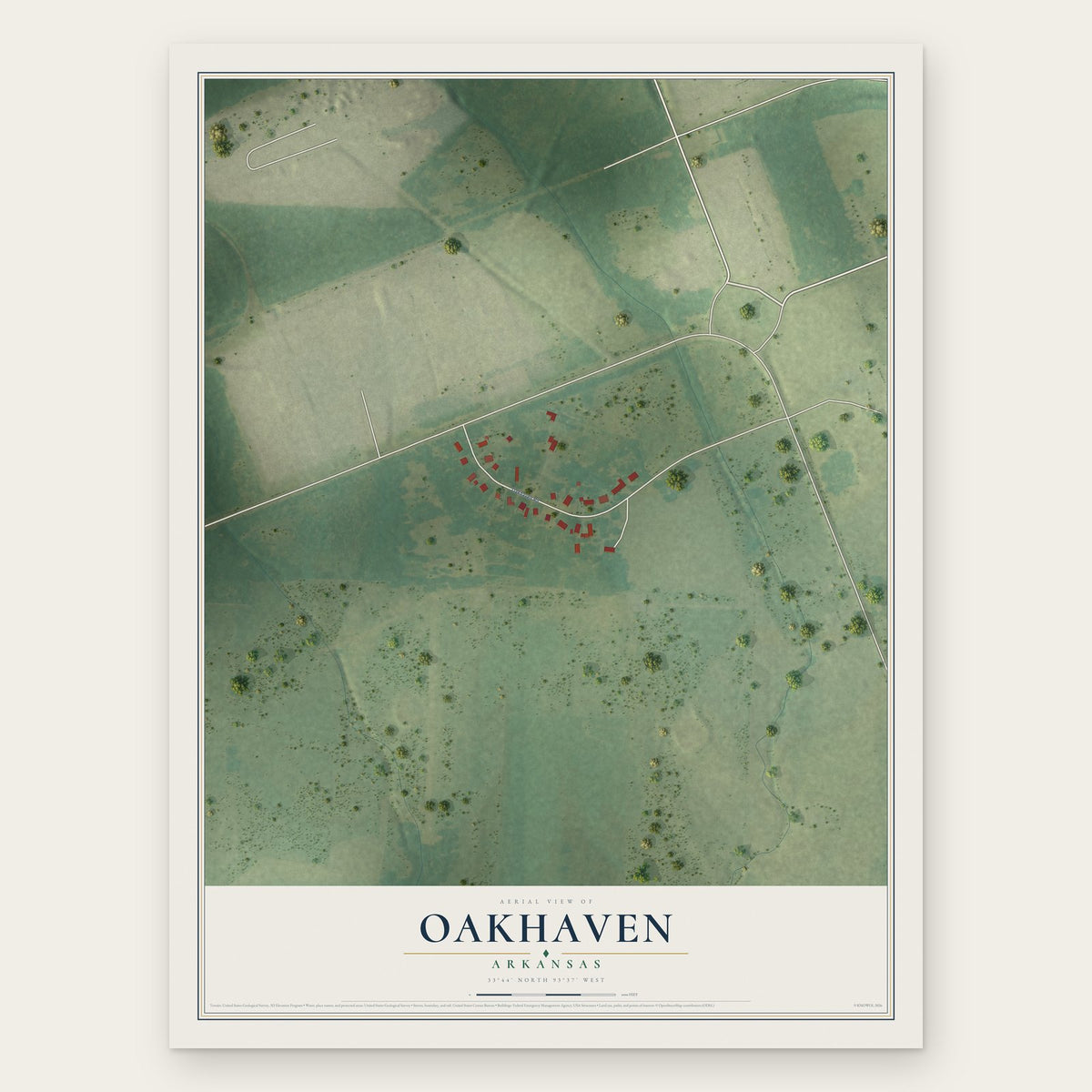 Oakhaven, Arkansas map print, the full design