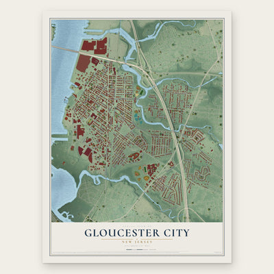 Gloucester City, New Jersey map print, the full design
