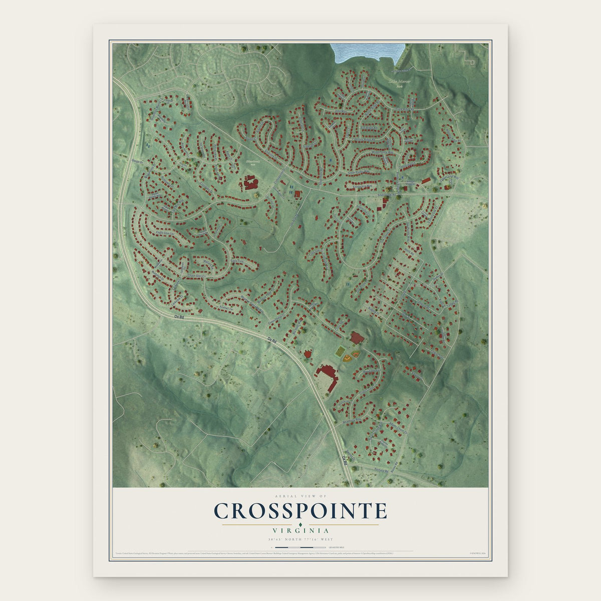 Crosspointe, Virginia map print, the full design