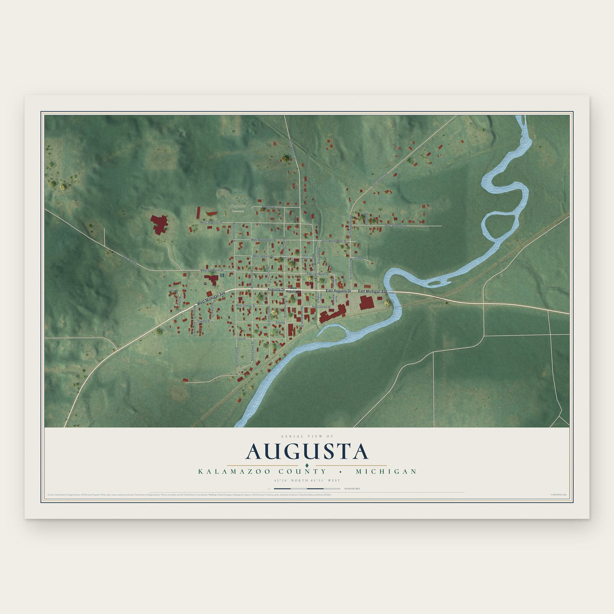 Augusta, Kalamazoo County, Michigan map print, the full design