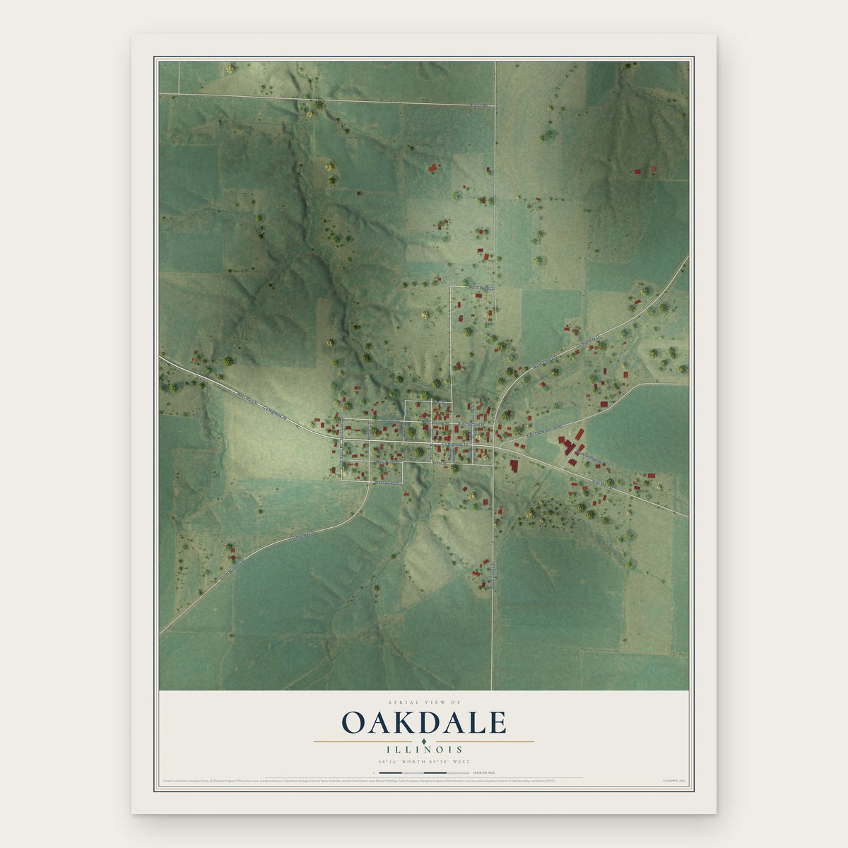 Oakdale, Illinois map print, the full design