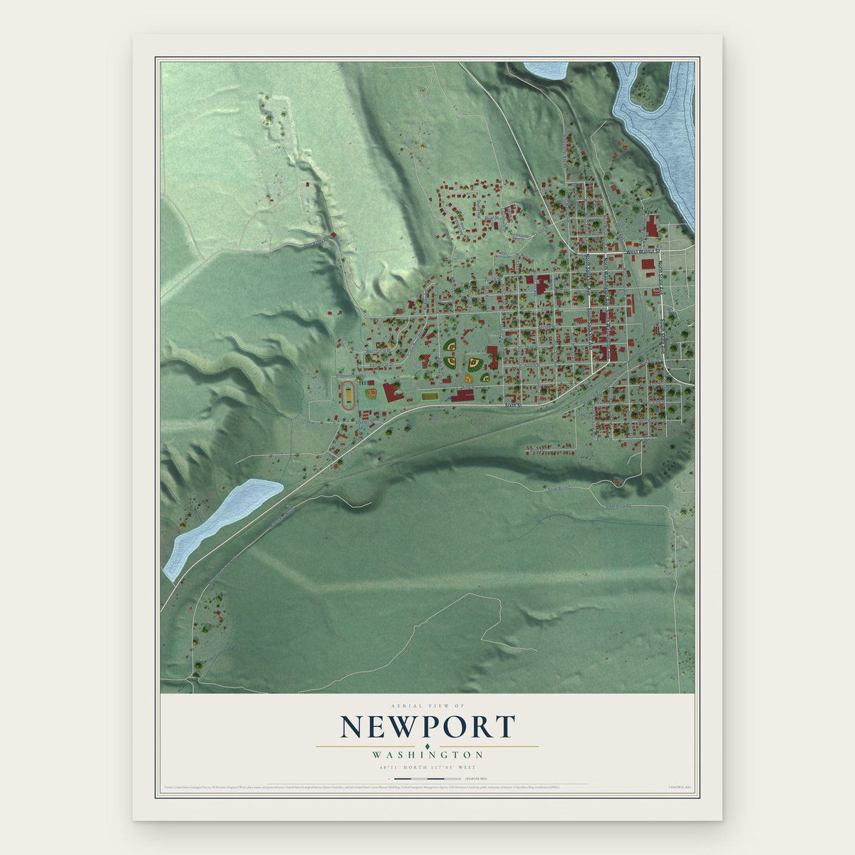 Newport, Washington map print, the full design