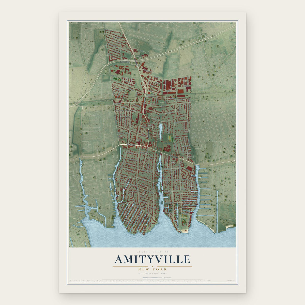 Amityville, New York map print, the full design
