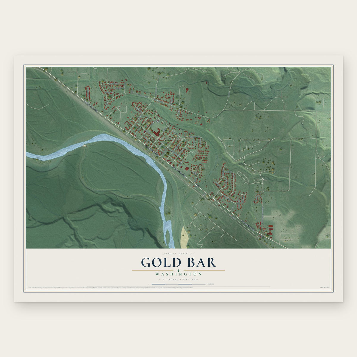 Gold Bar, Washington map print, the full design