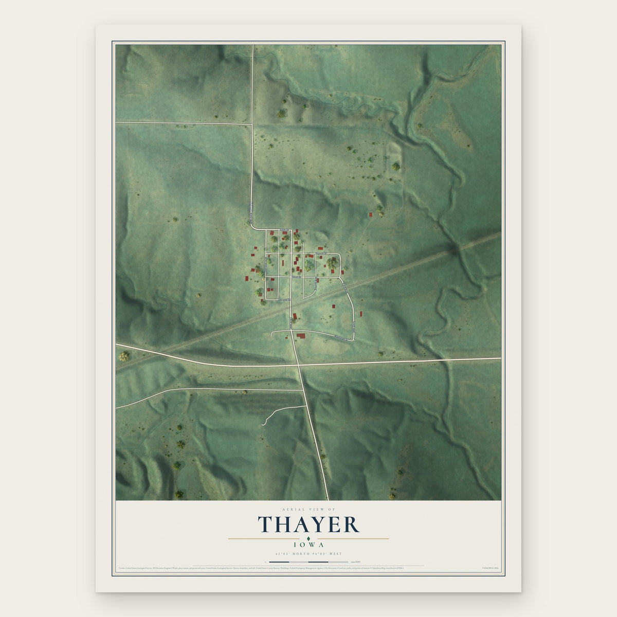 Thayer, Iowa map print, the full design
