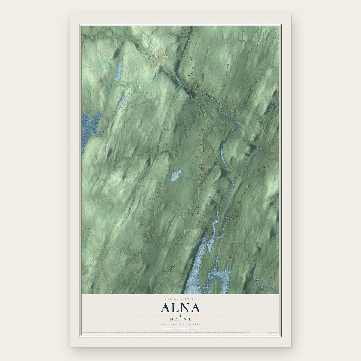 Alna, Maine map print, the full design