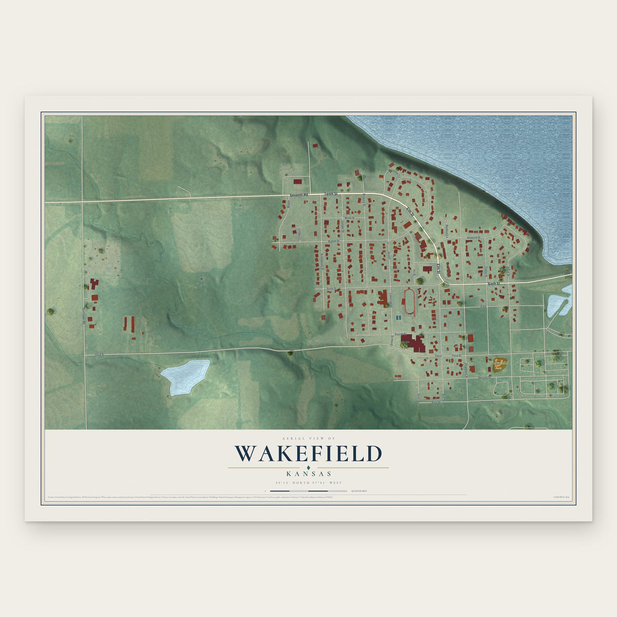 Wakefield, Kansas map print, the full design