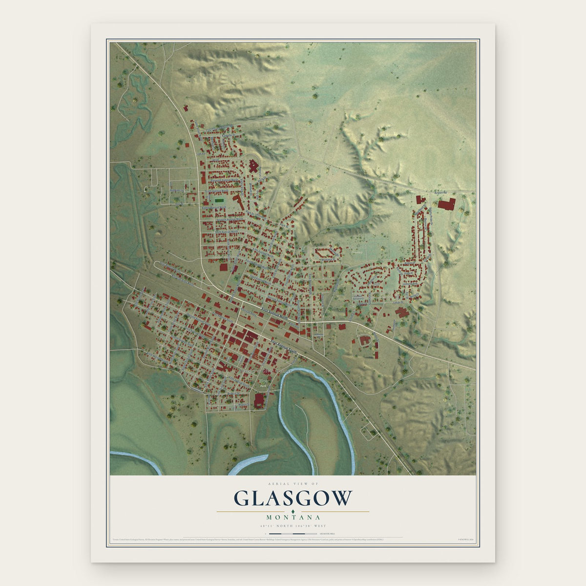 Glasgow, Montana map print, the full design