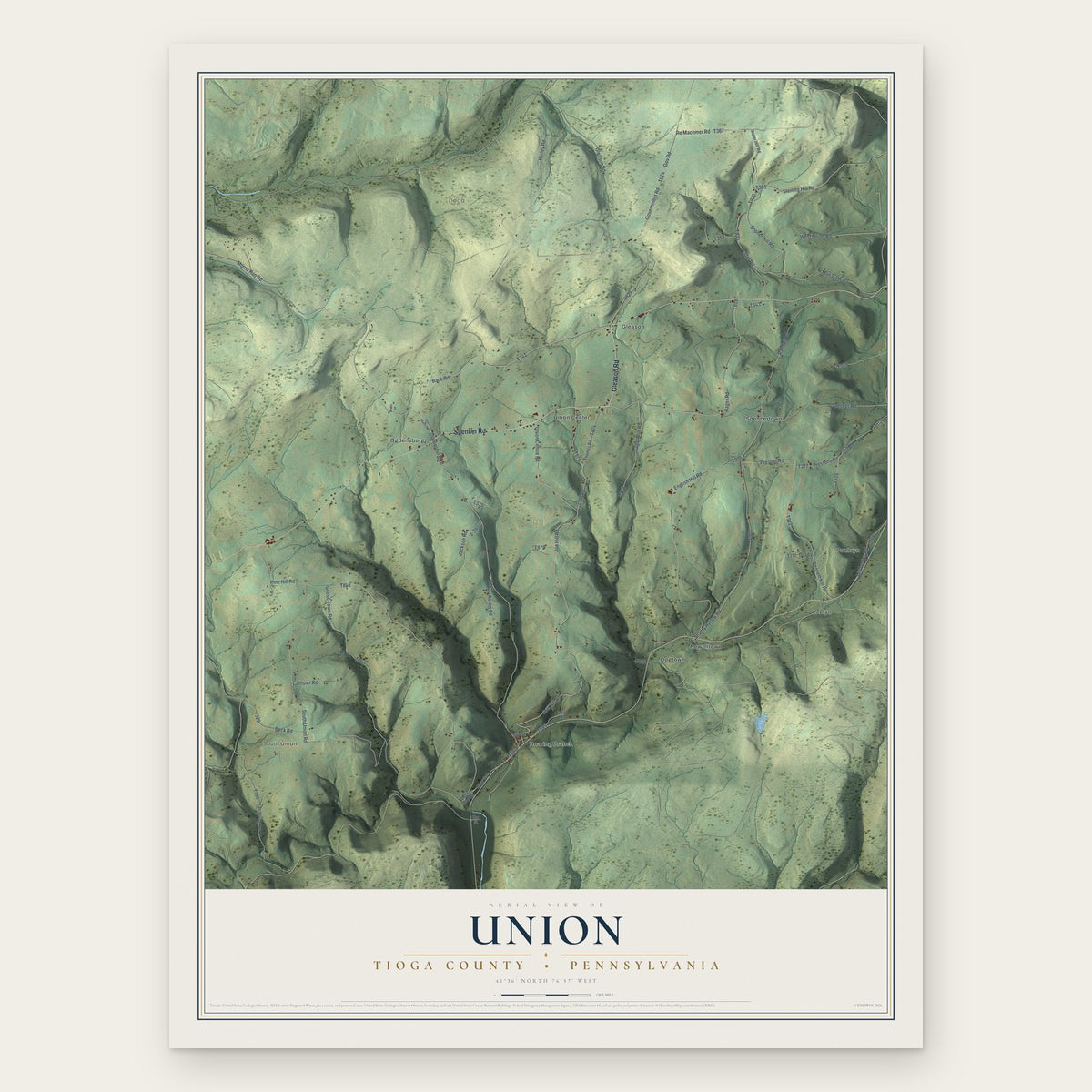Union, Tioga County, Pennsylvania map print, the full design