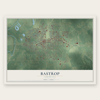 Bastrop, Louisiana map print, the full design