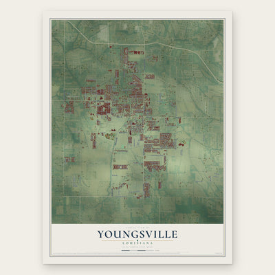 Youngsville, Louisiana map print, the full design
