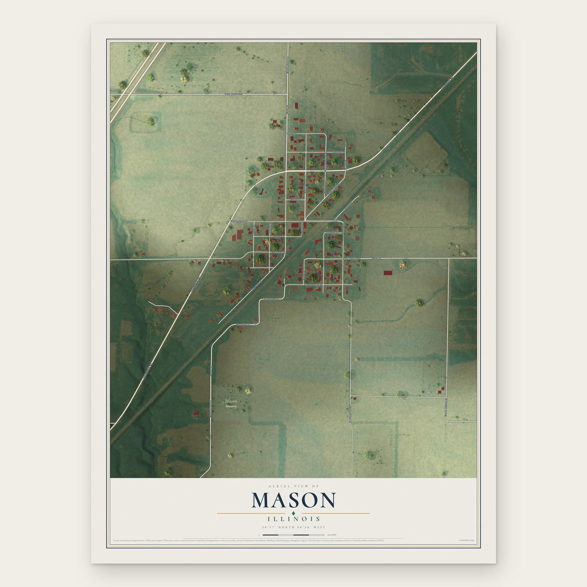 Mason, Illinois map print, the full design