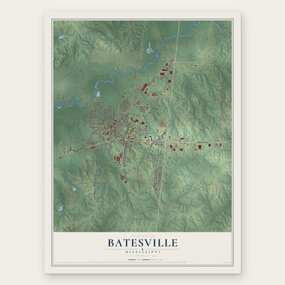 Batesville, Mississippi map print, the full design