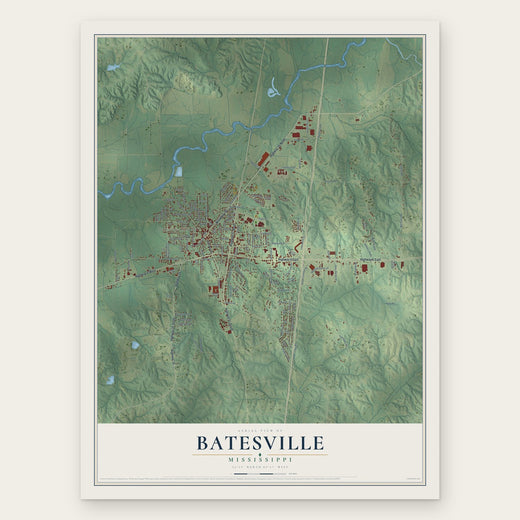 Batesville, Mississippi map print, the full design