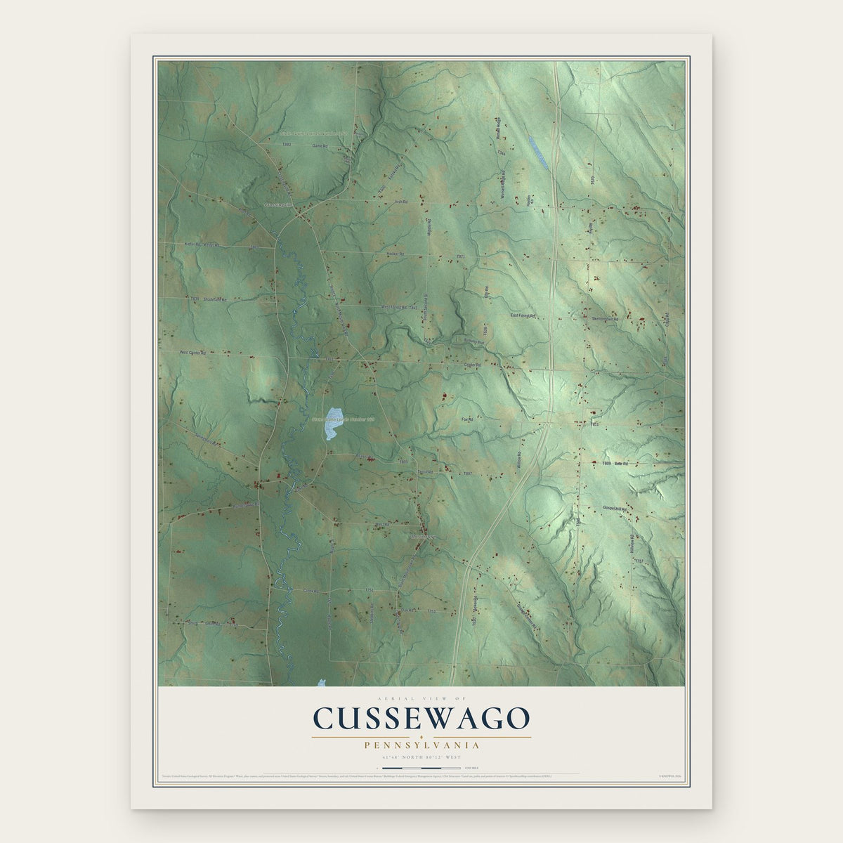 Cussewago, Pennsylvania map print, the full design