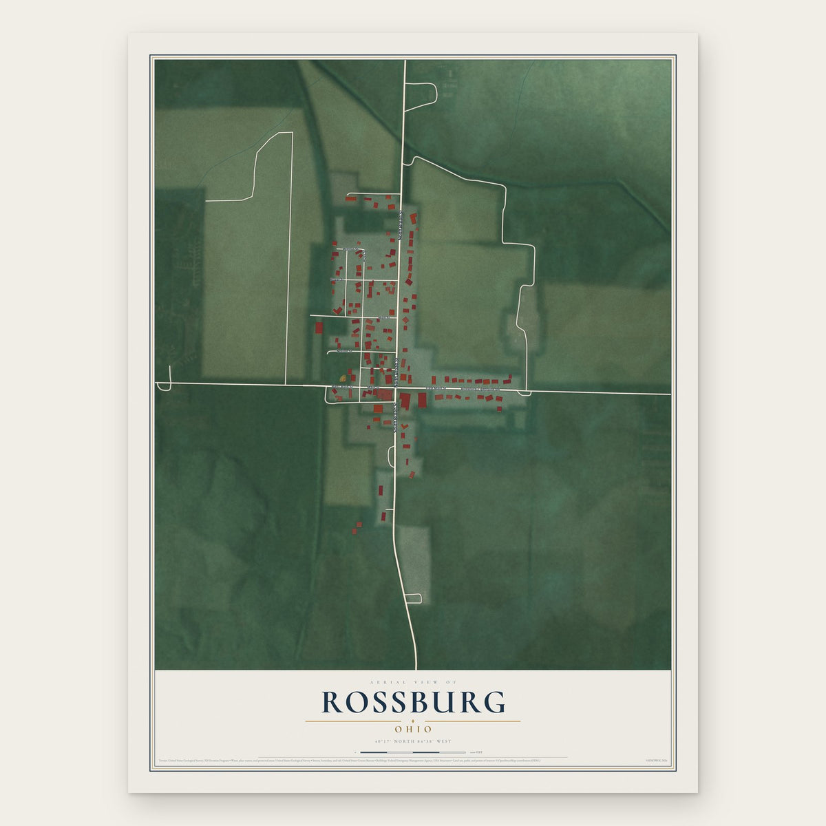 Rossburg, Ohio map print, the full design