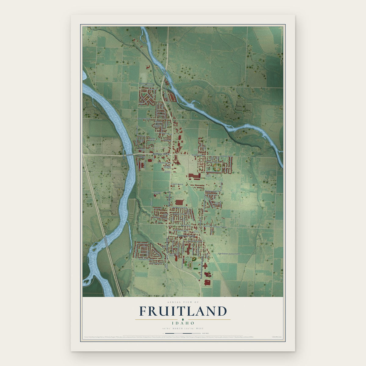 Fruitland, Idaho map print, the full design