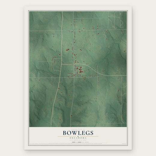 Bowlegs, Oklahoma map print, the full design