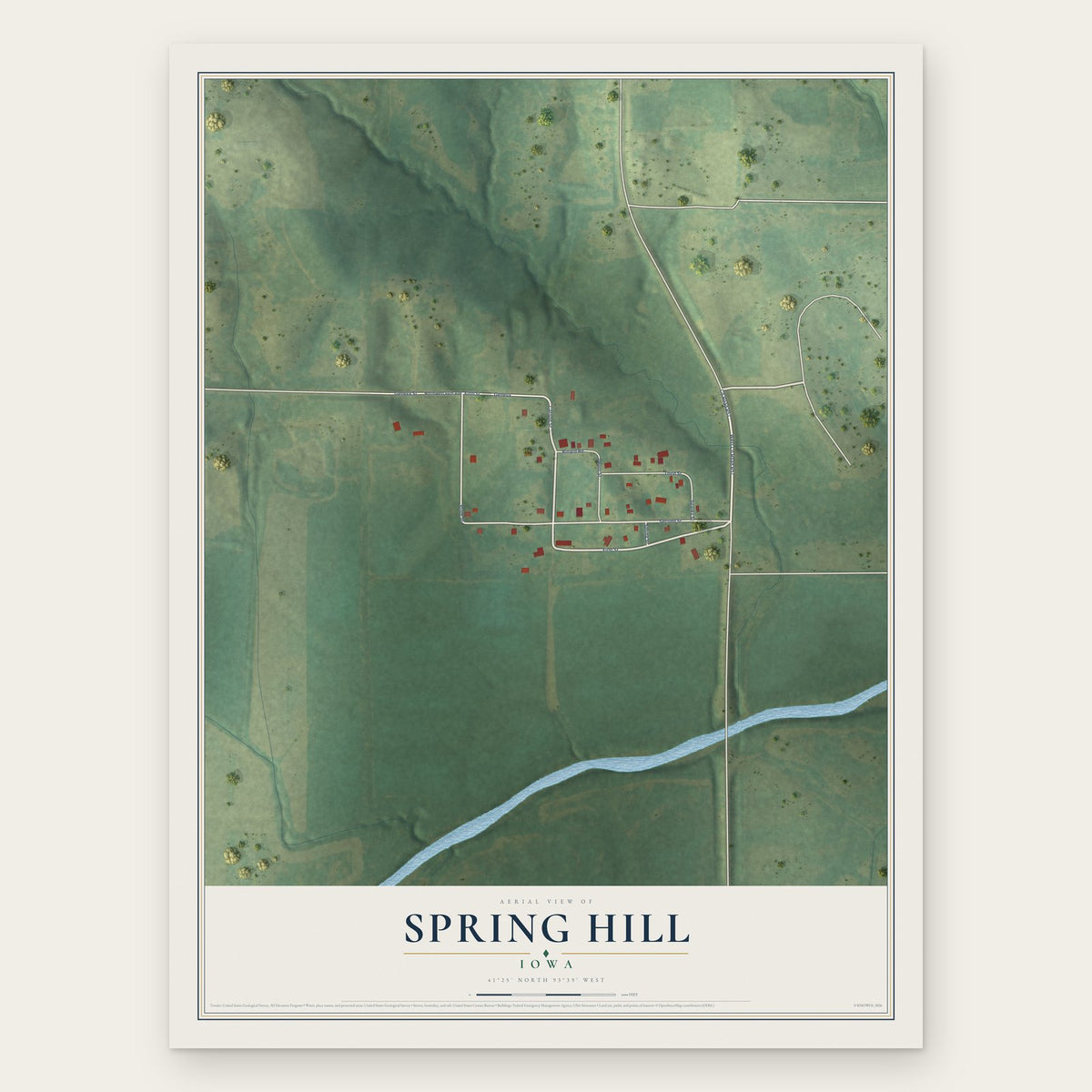 Spring Hill, Iowa map print, the full design