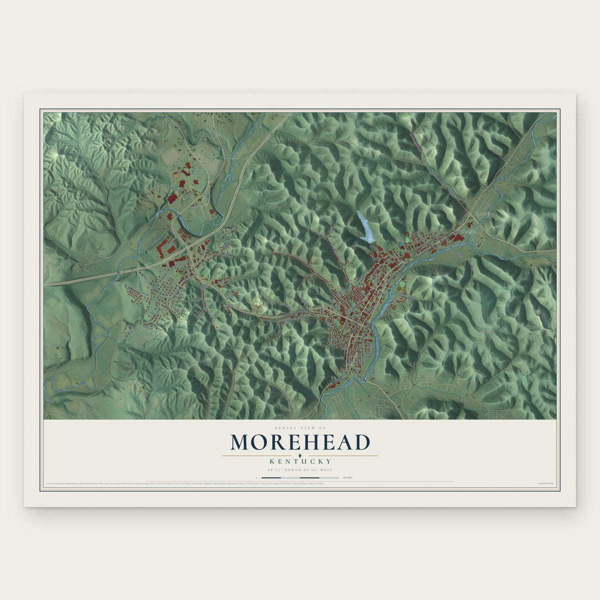 Morehead, Kentucky map print, the full design