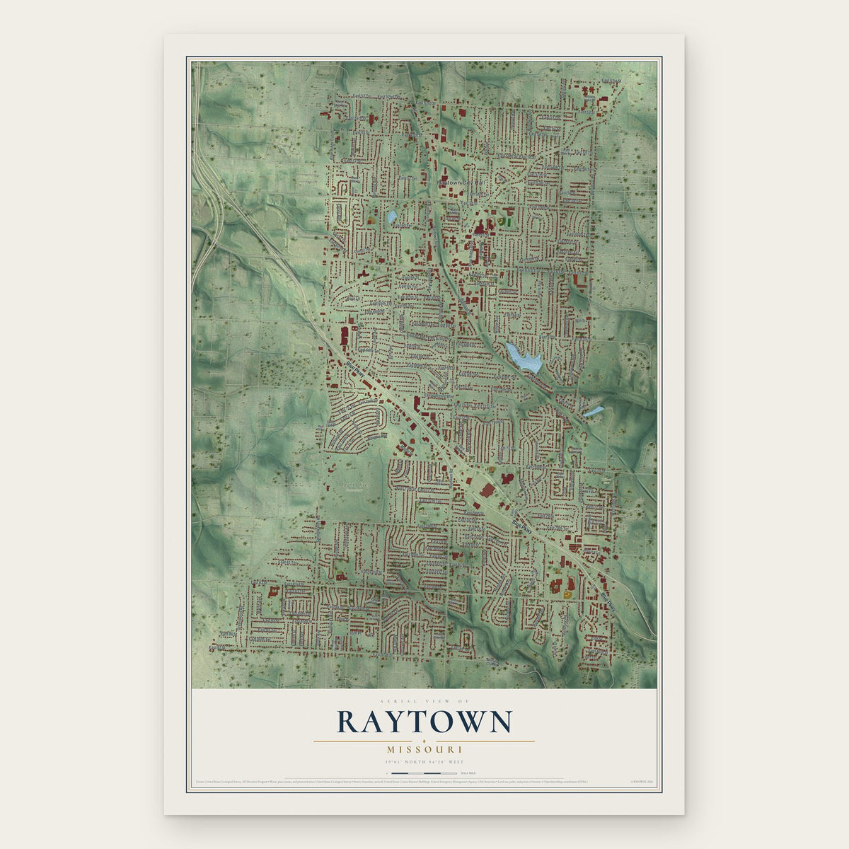 Raytown, Missouri map print, the full design