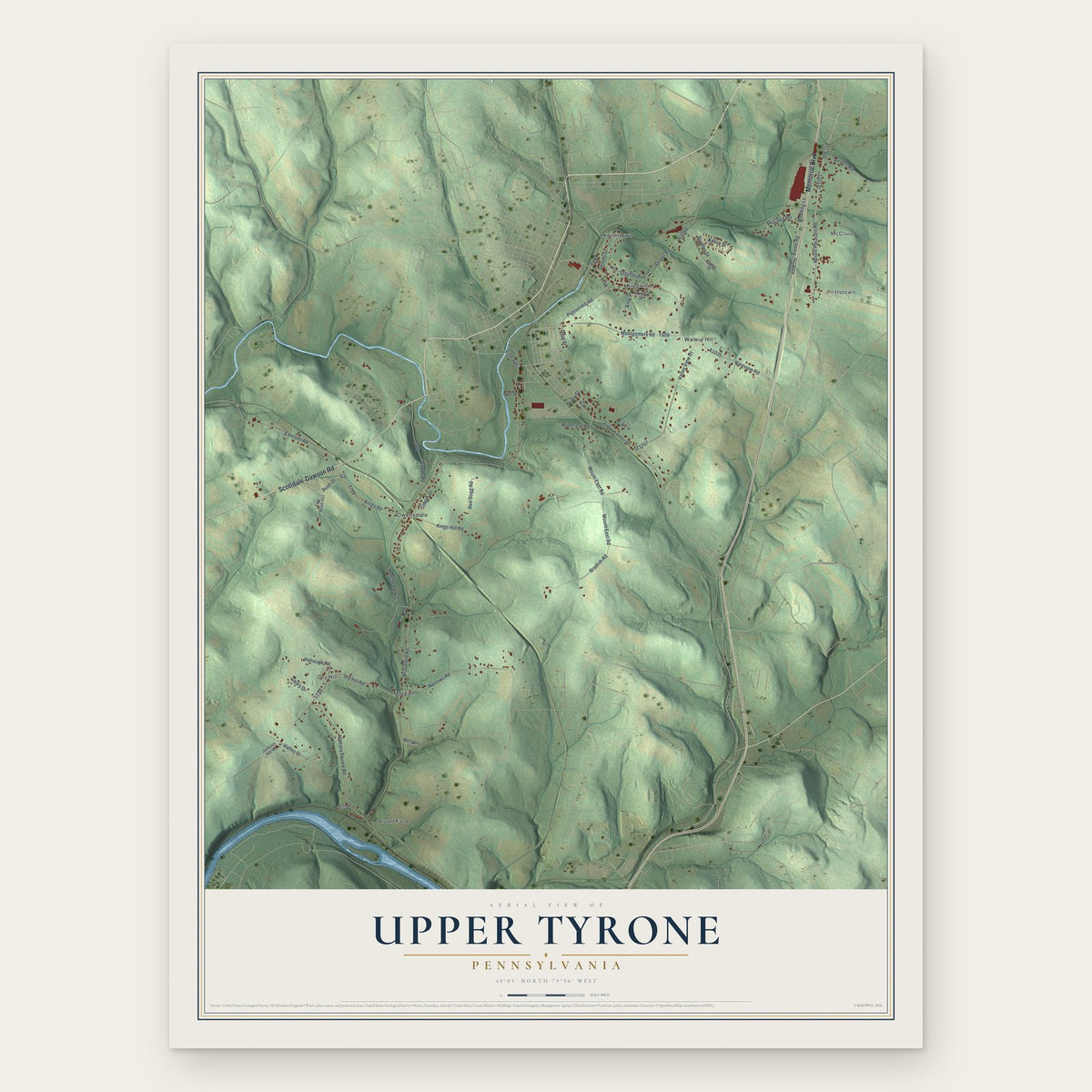 Upper Tyrone, Pennsylvania map print, the full design