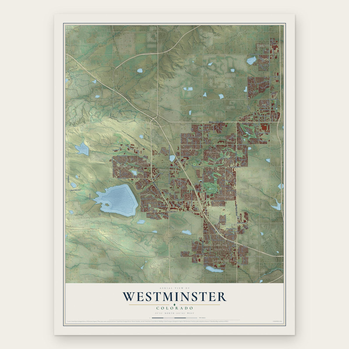 Westminster, Colorado map print, the full design
