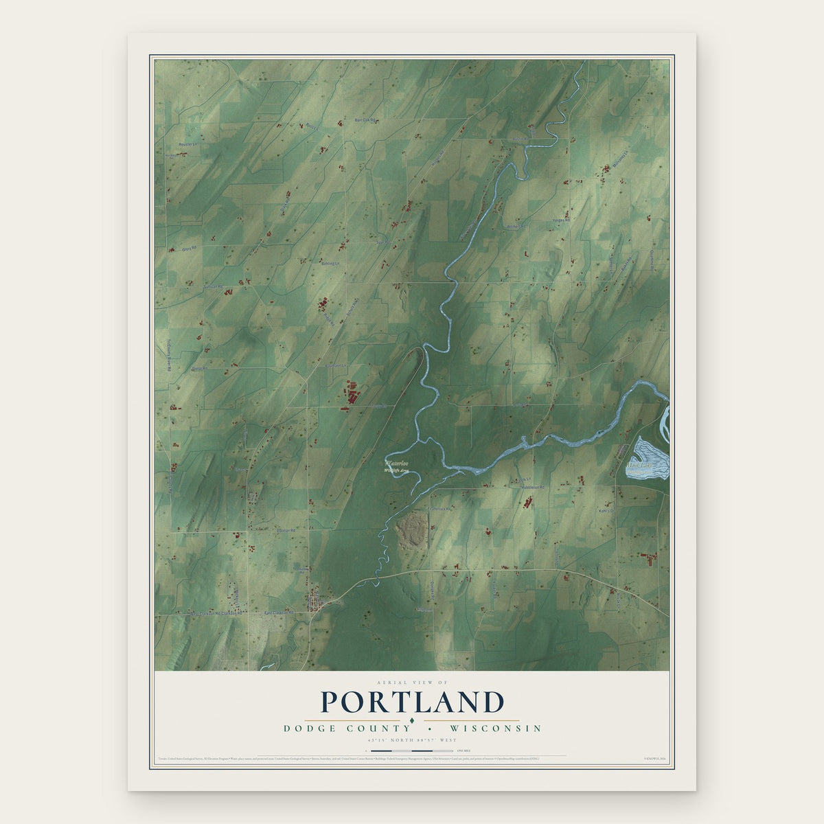 Portland, Dodge County, Wisconsin map print, the full design