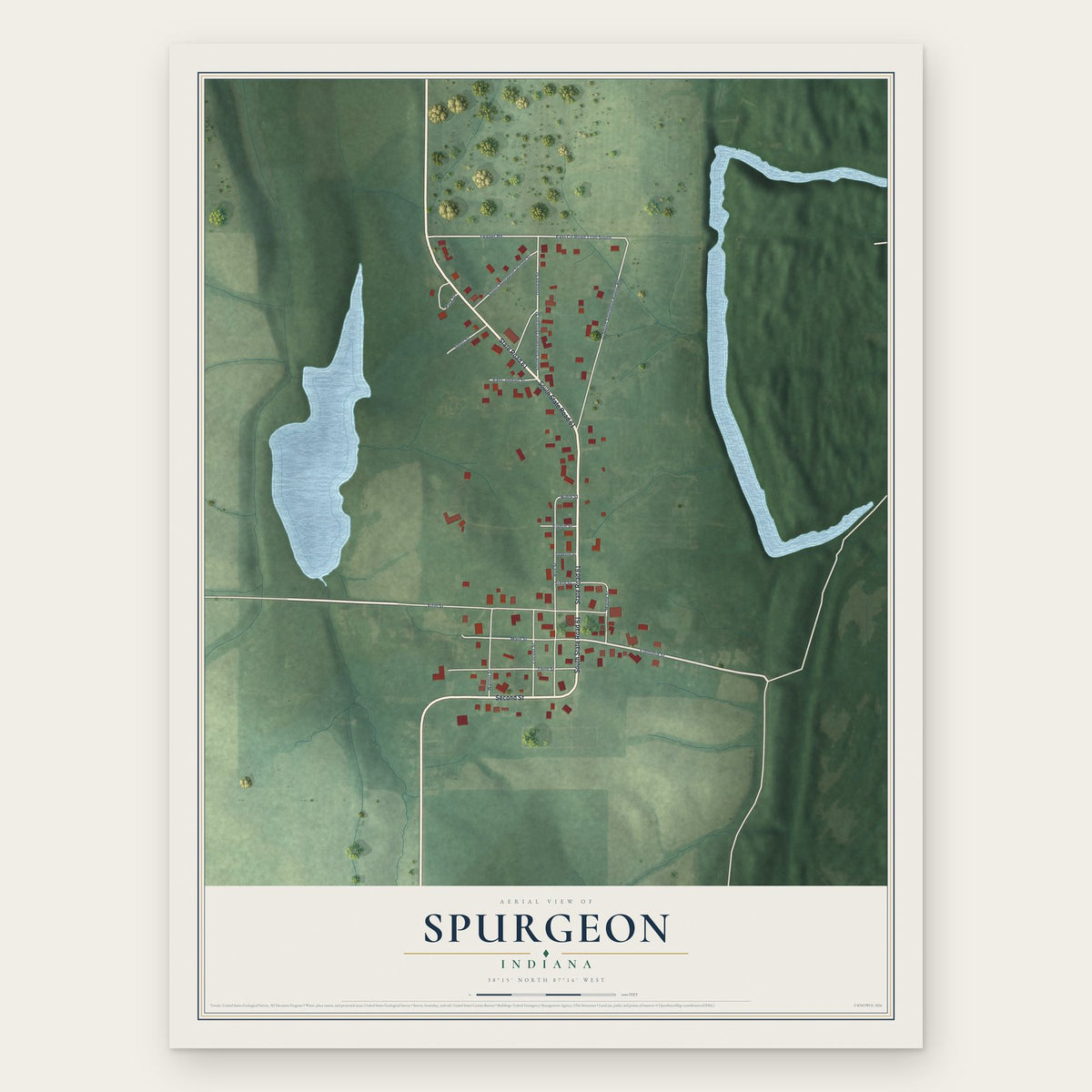 Spurgeon, Indiana map print, the full design