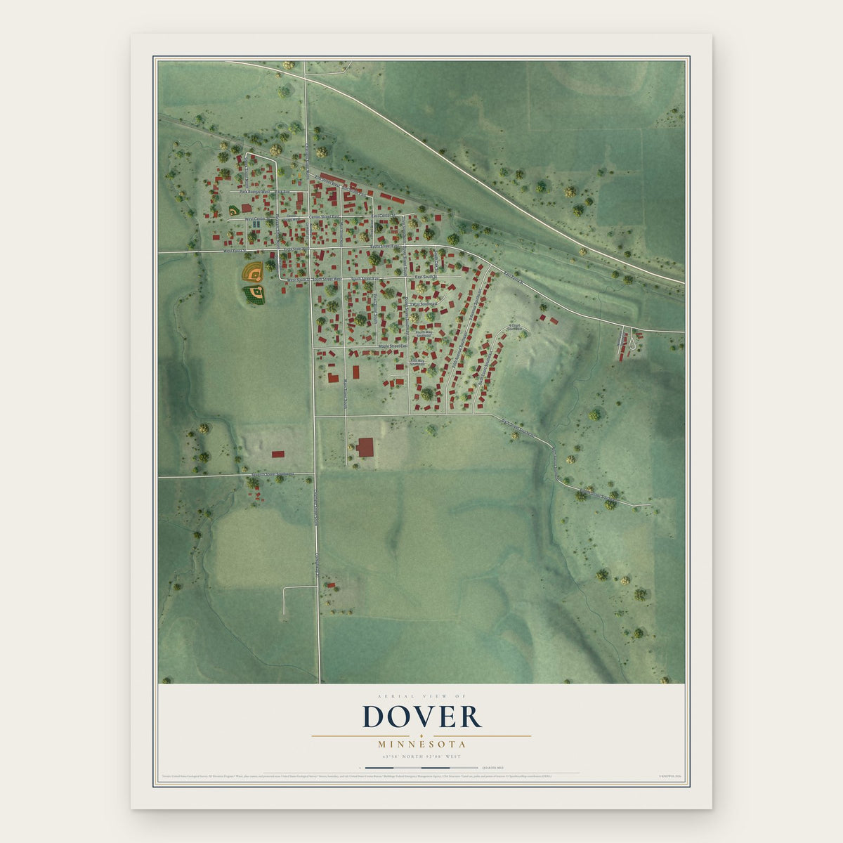 Dover, Minnesota map print, the full design