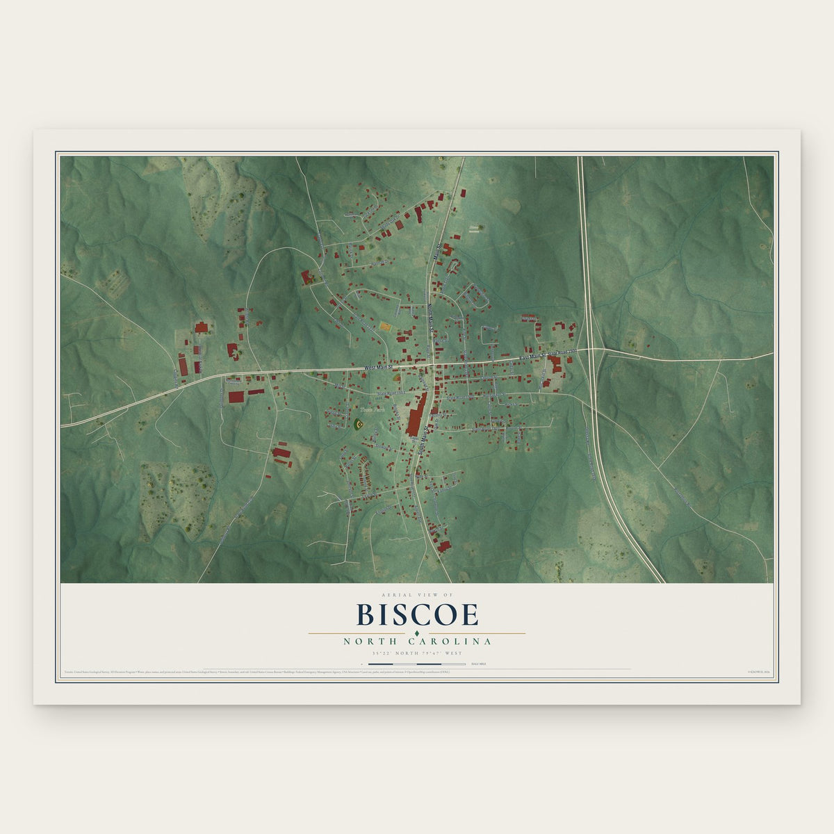 Biscoe, North Carolina map print, the full design