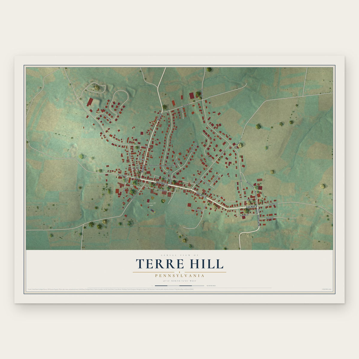 Terre Hill, Pennsylvania map print, the full design