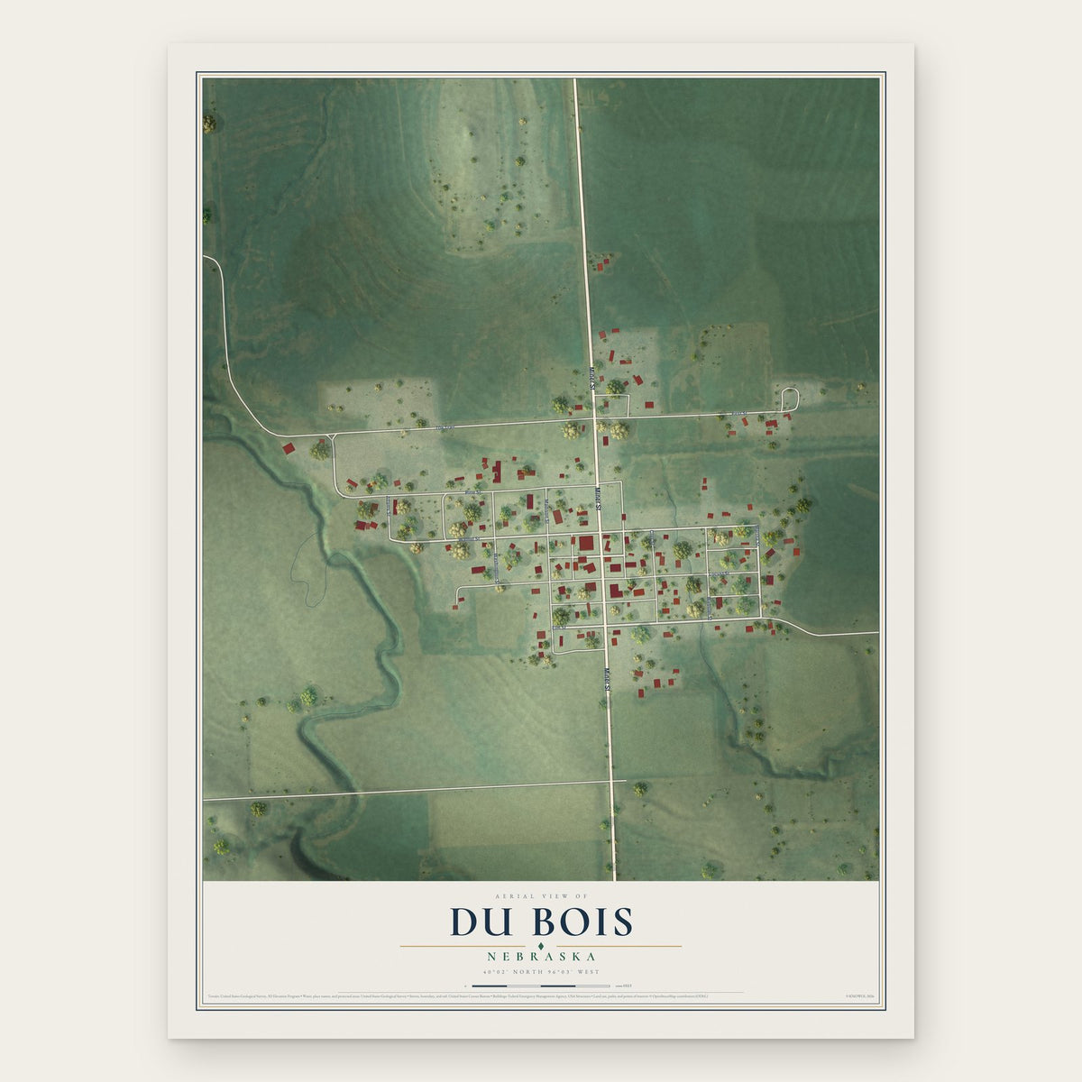 Du Bois, Nebraska map print, the full design