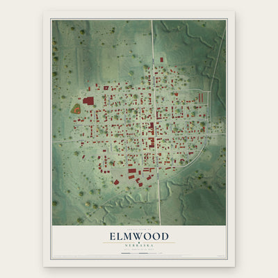 Elmwood, Nebraska map print, the full design