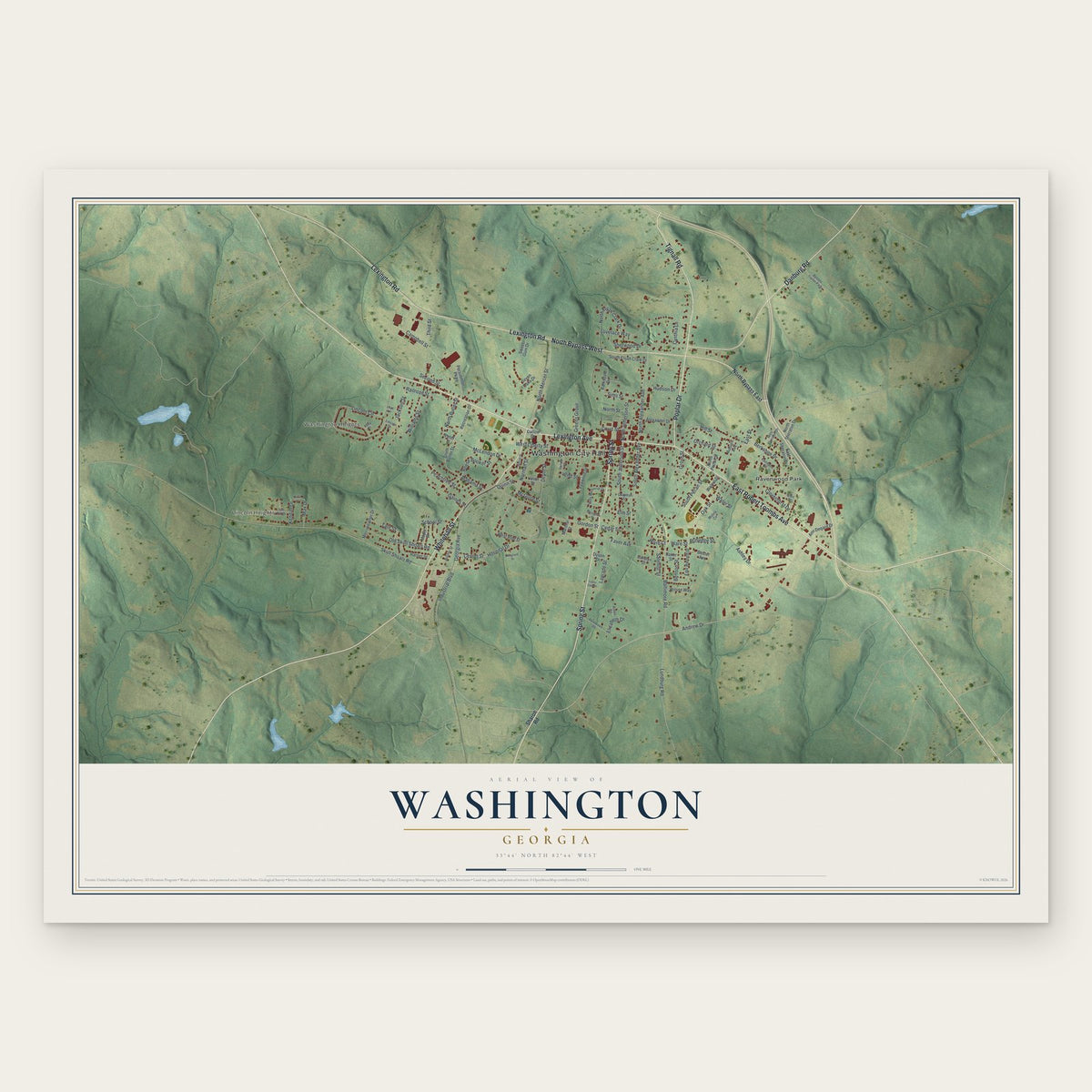 Washington, Georgia map print, the full design