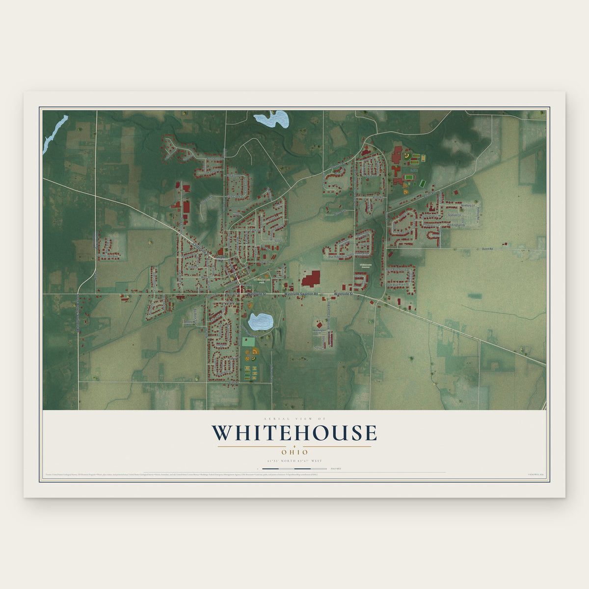 Whitehouse, Ohio map print, the full design