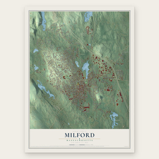 Milford, Massachusetts map print, the full design