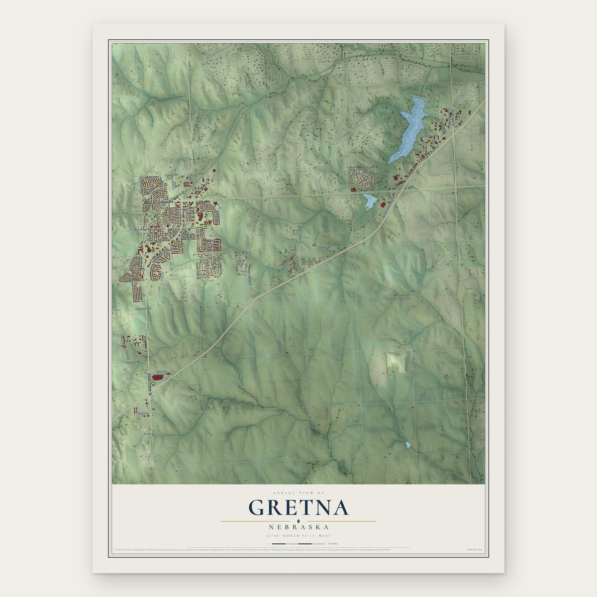 Gretna, Nebraska map print, the full design