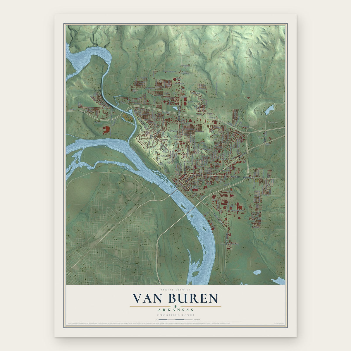 Van Buren, Arkansas map print, the full design