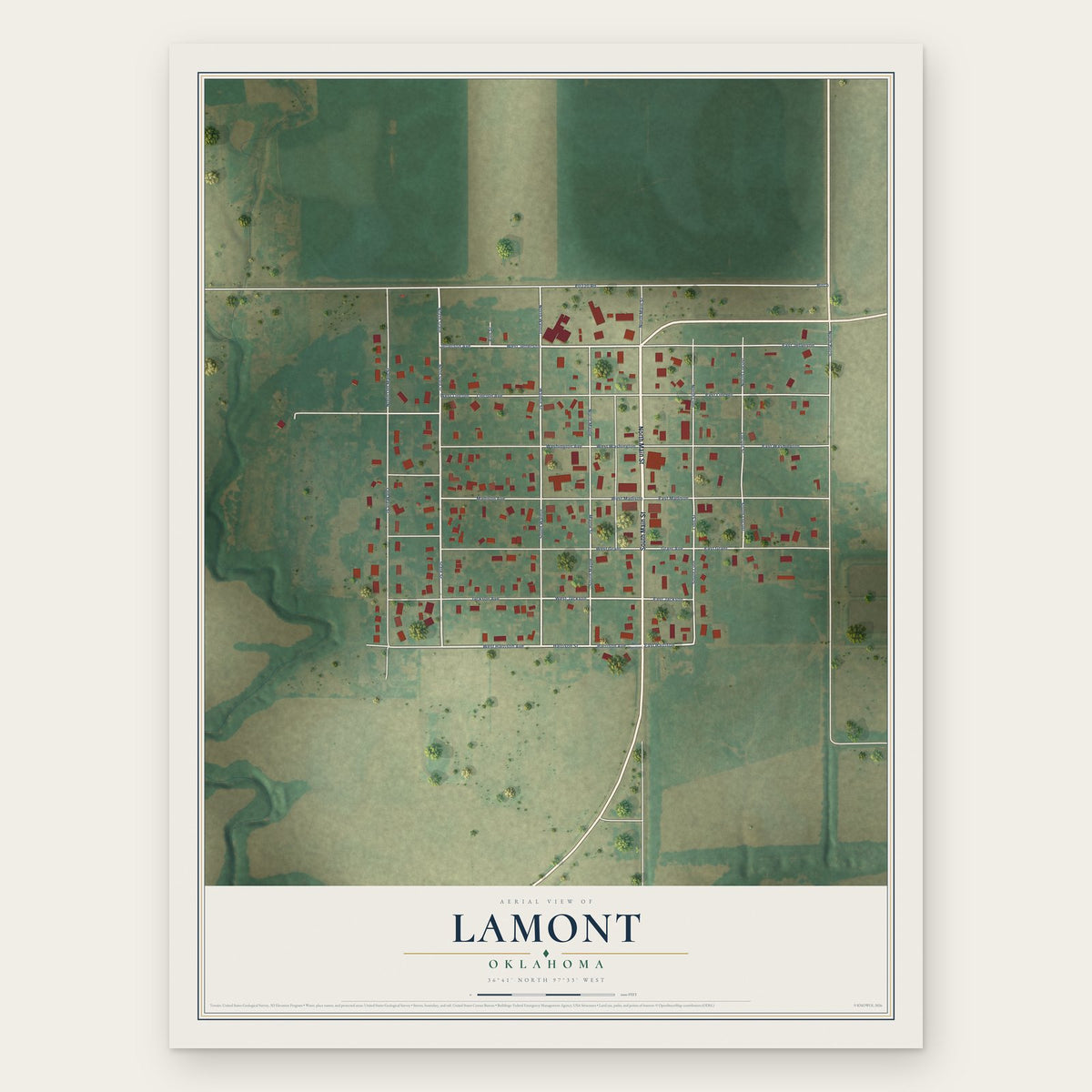 Lamont, Oklahoma map print, the full design