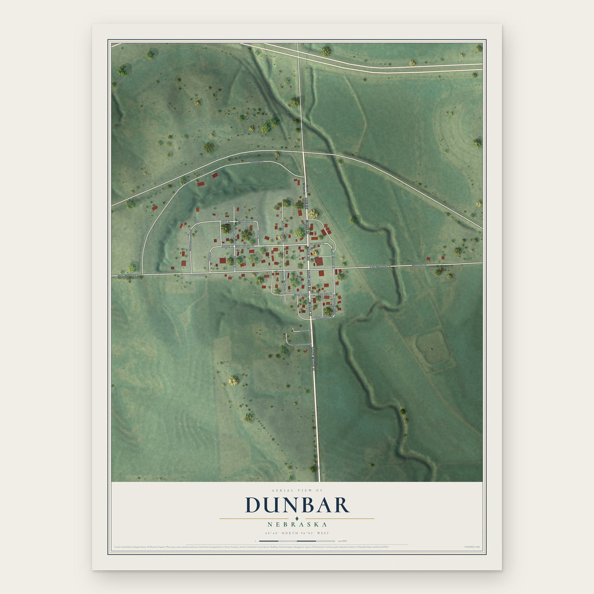 Dunbar, Nebraska map print, the full design