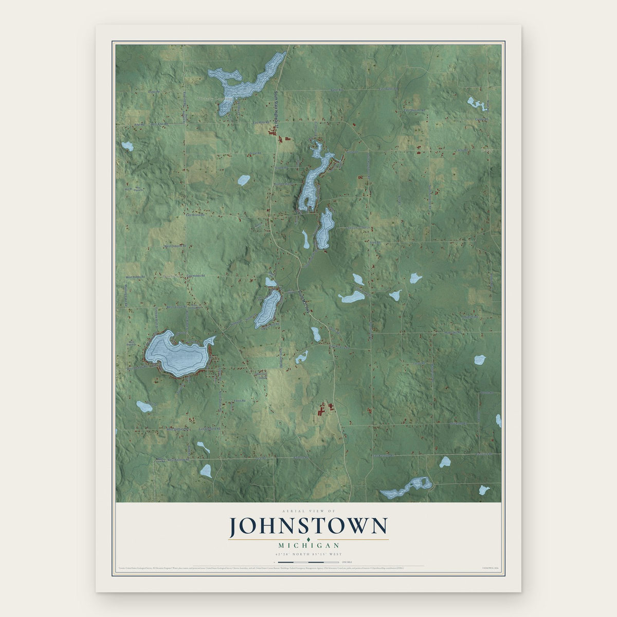 Johnstown, Michigan map print, the full design