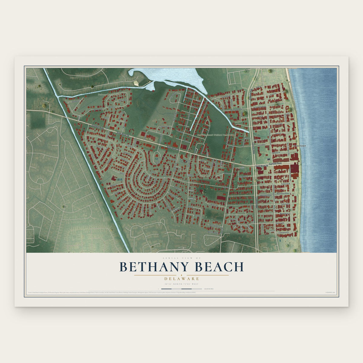 Bethany Beach, Delaware map print, the full design