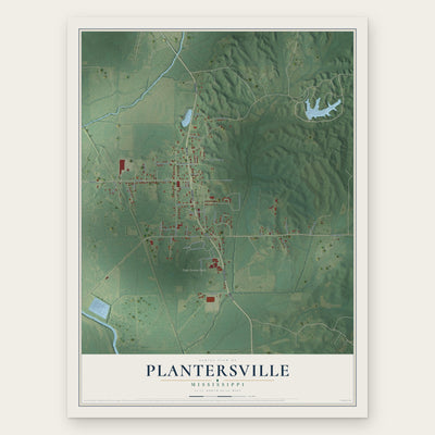 Plantersville, Mississippi map print, the full design