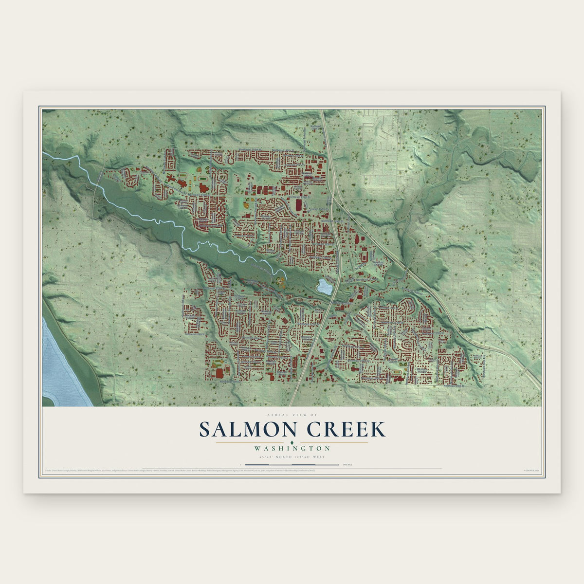 Salmon Creek, Washington map print, the full design