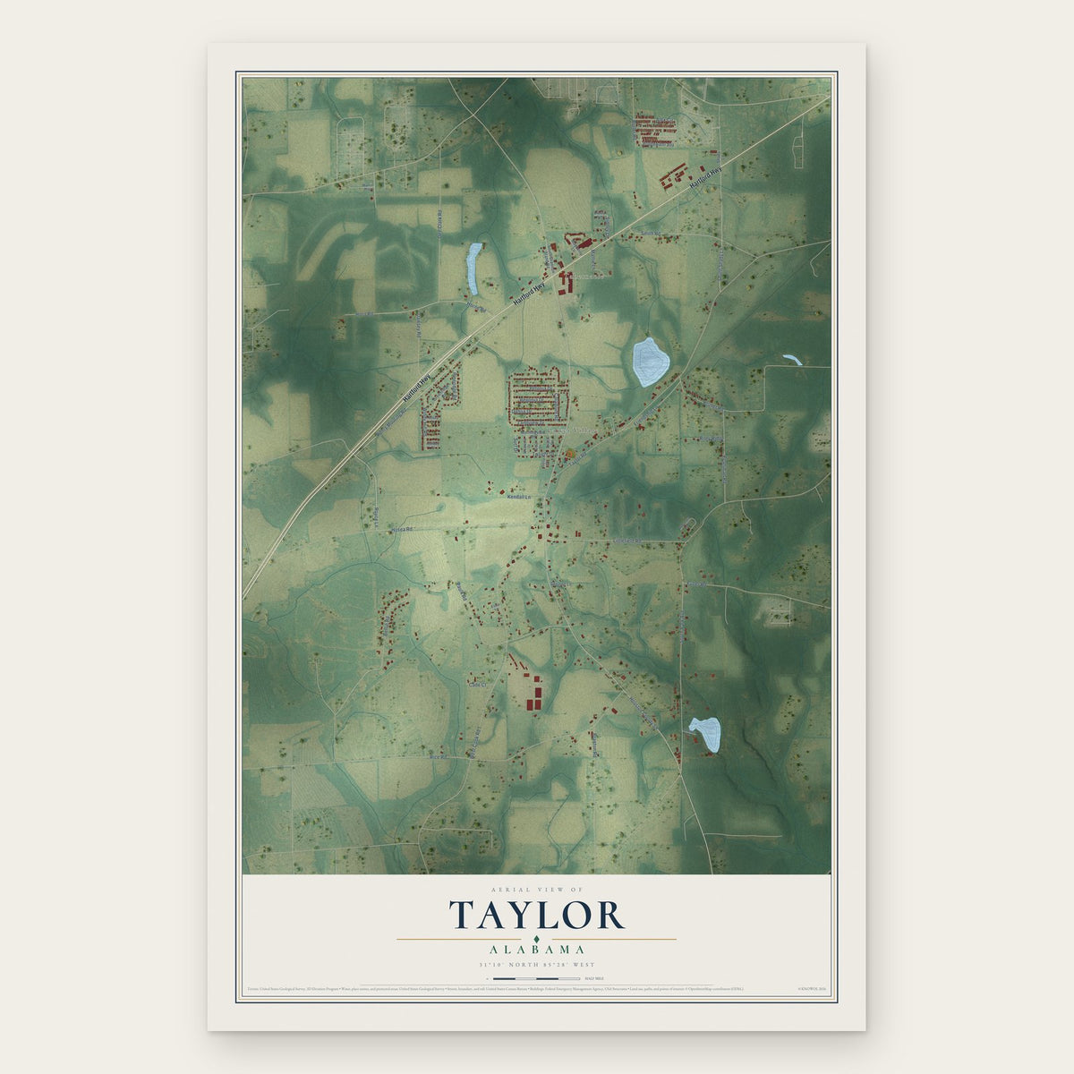 Taylor, Alabama map print, the full design